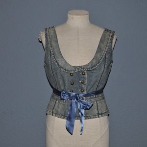 FREE PEOPLE Mojave Denim Military Jean Vest sz S
